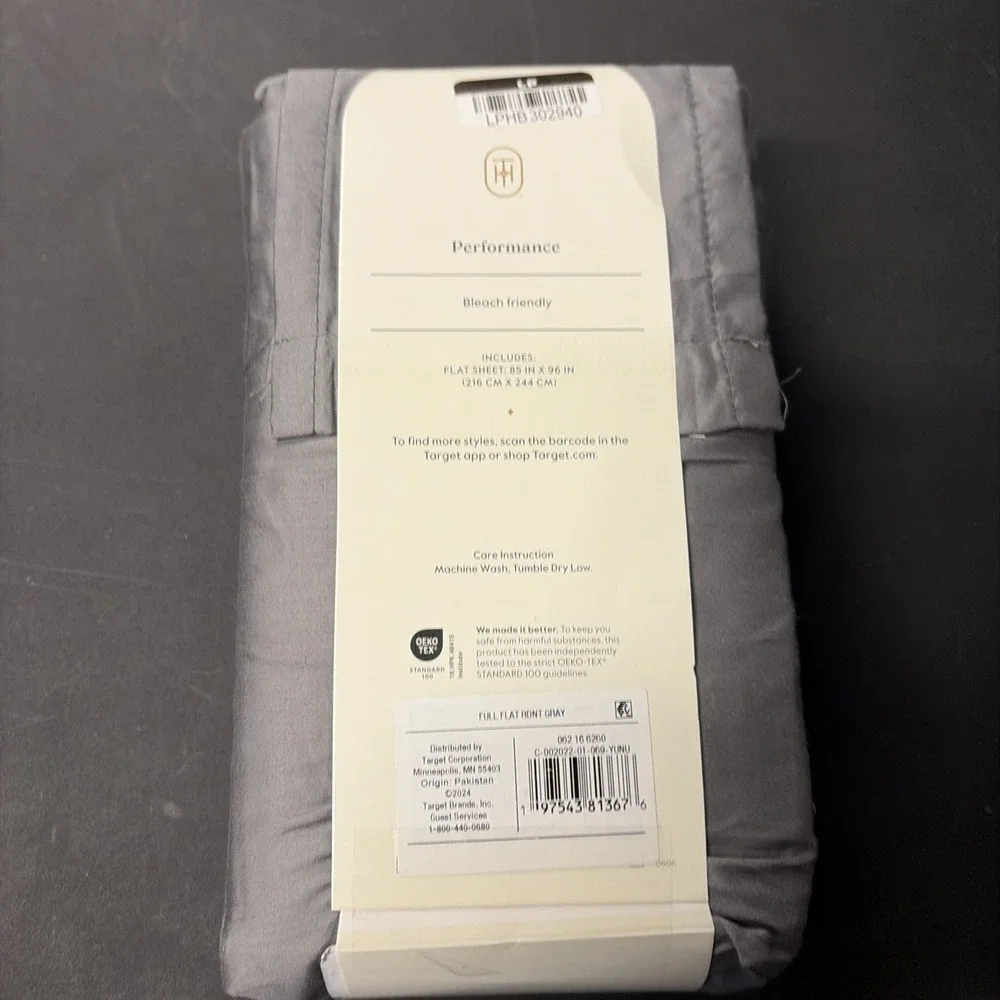 Full 400 Thread Count Performance Flat Sheet Dark Gray Threshold: Cotton 20528